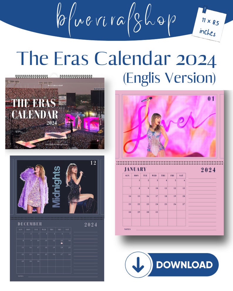 The Eras Calendar 2024 english Version Taylor Swift 2024 Printable Wall