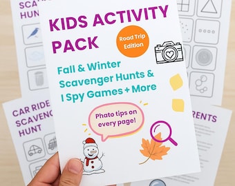 Kids Road Trip Activity Pack • Car Ride Games • I Spy & Scavenger Hunt Printable