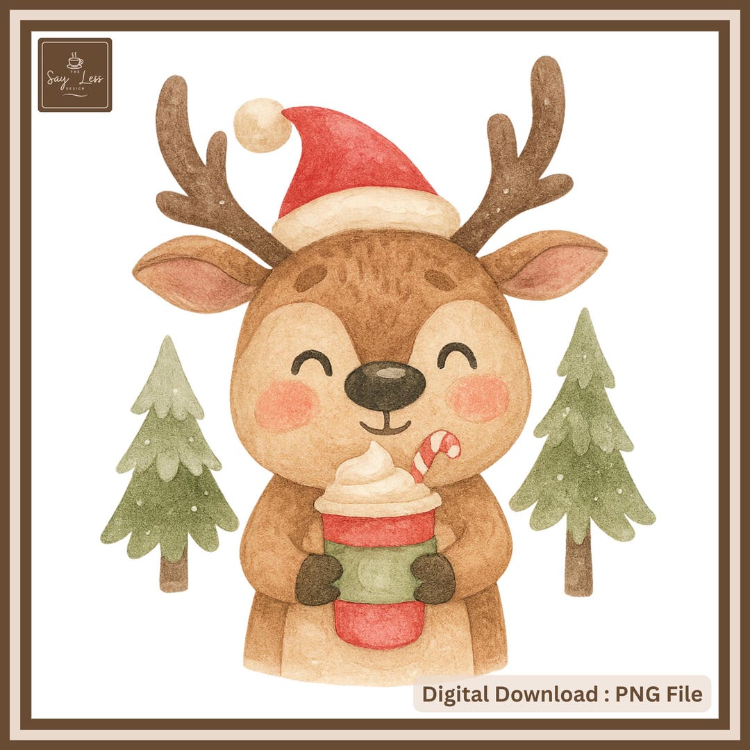 Watercolor Reindeer PNG | Christmas Coffee Latte, Holiday Clipart ...