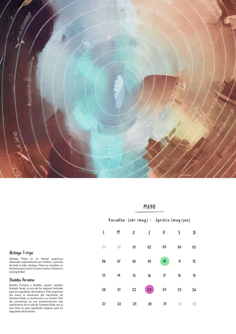 Vedic, Ayurveda, Calendar 2024, DIY Yoga Lovers Gift, Vedic Art
