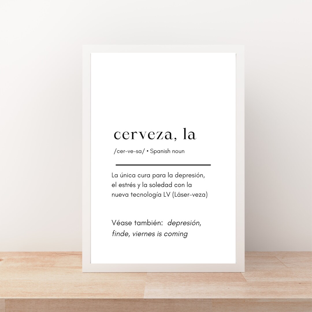 Cerveza Dictionary Definition in Spanish Wordart Poster Funny DIY Gift