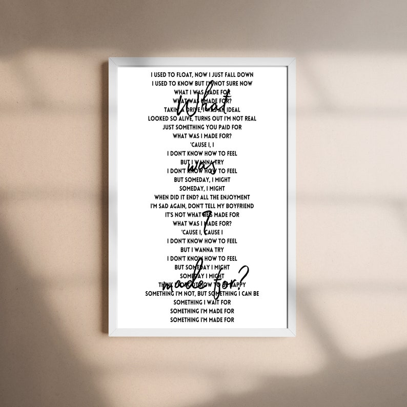 Billie eilish what was i made for lyrics wall art poster billie eilish