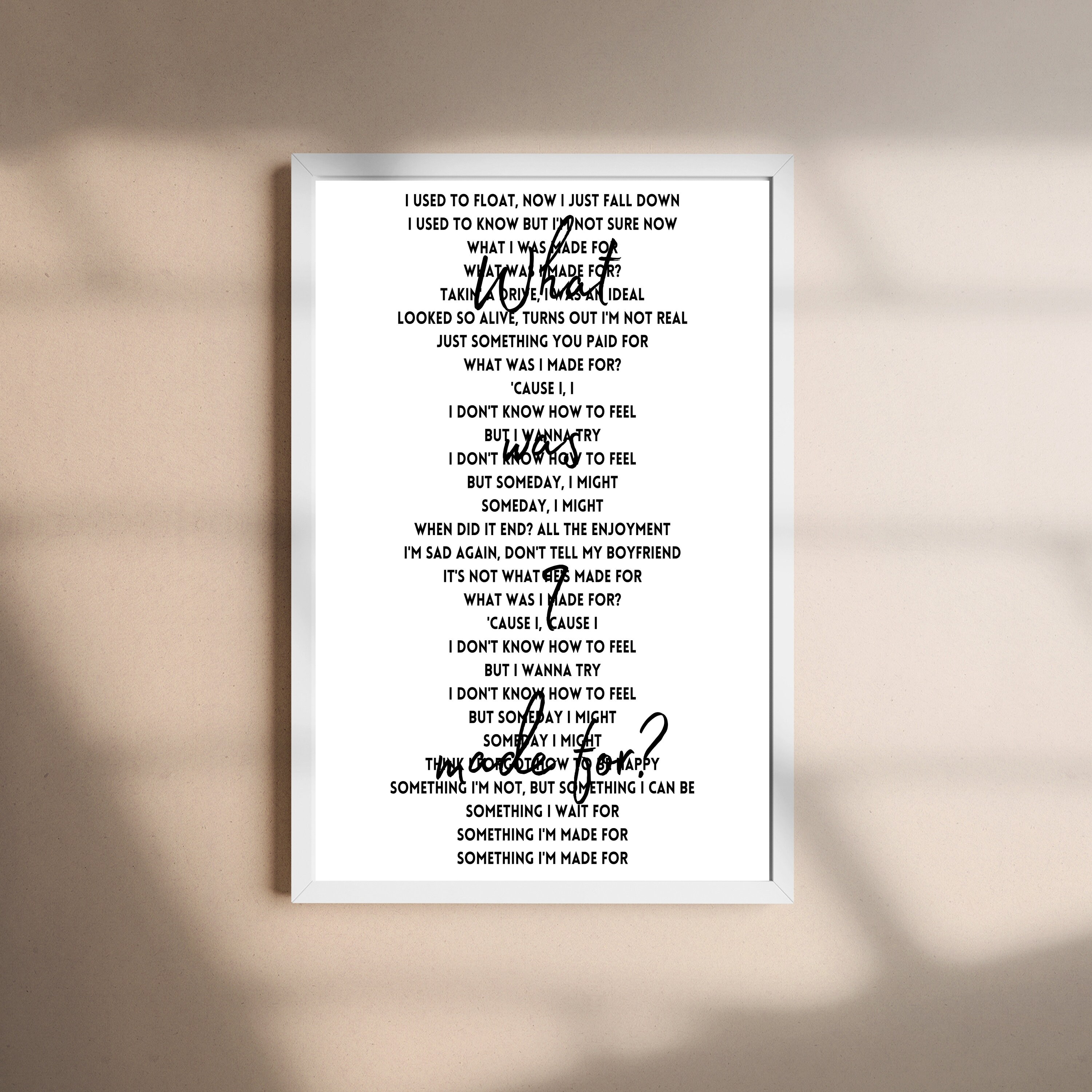 Billie Eilish What Was I Made For Lyrics Wall Art Poster Billie Eilish