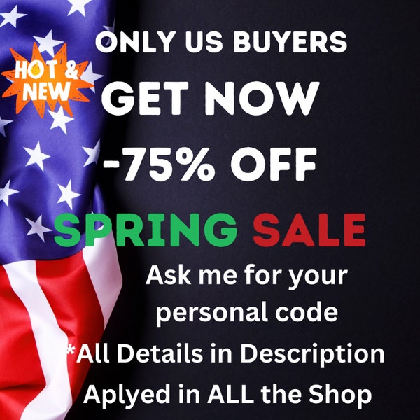 Etsy Coupon "Hello, Spring" Us Buyers Discount 75% OFF on all the items, Ask for code, Gift voucher, Discount deal, Digital Coupon codes