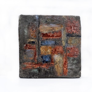 Marokkanische Lichter - Keramikquadrat, abstrakte Malerei, Raku-Brandung. Seltenes und einzigartiges Stück.