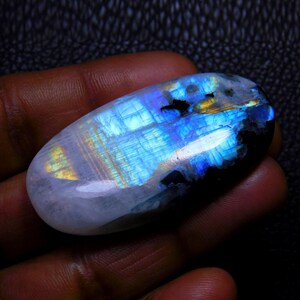 Top Great Quality Rainbow Moonstone Cabochon Gemstone, Natural Blue Flashy Rainbow Moonstone Loose Gemstone Oval Shape 100 Ct 49X21X9 MM