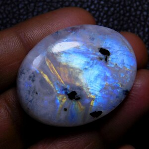Top Great Quality Rainbow Moonstone Cabochon Gemstone, Natural Blue Flashy Rainbow Moonstone Loose Gemstone Oval Shape 55 Ct 35X27X7 MM