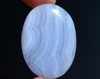 Natural Blue Lace Agate Cabochon Oval Shape Blue Lace Agate Loose Gemstone For Making Jewelry 50 Ct 34X25X7 MM