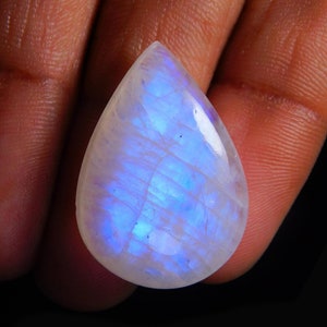AAA Quality Rainbow Moonstone Cabochon Gemstone, Natural Blue Flashy Rainbow Moonstone Loose Gemstone, June Birthstone, Size 28X20X8mm 30Cts