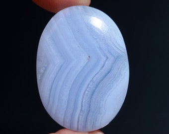 Natural Blue Lace Agate Cabochon Oval Shape Blue Lace Agate Loose Gemstone For Making Jewelry 42 Ct 33X24X6 MM