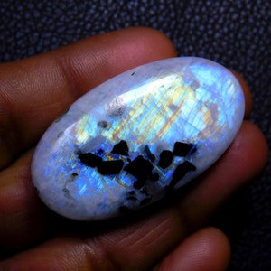 Amazing Quality Rainbow Moonstone Cabochon Gemstone, Natural Blue Flashy Rainbow Moonstone Loose Gemstone Oval Shape 80 Ct 45X19X9 MM