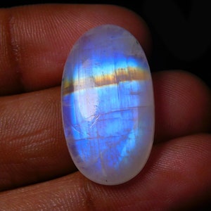 AAA Quality Rainbow Moonstone Cabochon Gemstone, Natural Oval Shape Rainbow Moonstone Loose Gemstone, June Birthstone, Size 27X15X6mm 18Cts