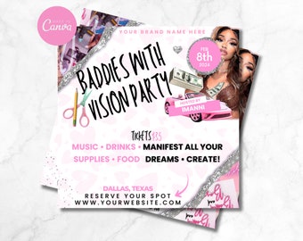 Vision Board Party flyer, vision flyer, manifesting event flyer, Board party flyer, hair flyer, New Year Flyer, DIY Canva Editable Template