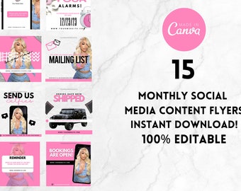 15 Pink Social Media Bundle -Appointment Flyer, Book Now Flyer, Monthly Bookings Flyer, Calendar Flyer, Hairstylist, Nail, Lash, MUA, Salon