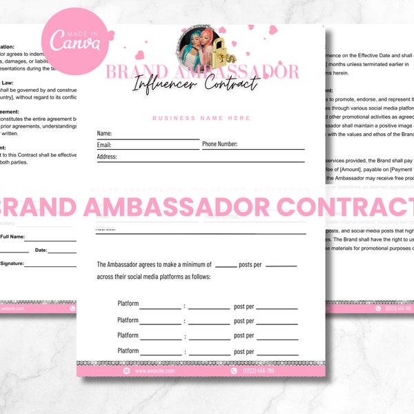 Brand Ambassador , Influencer Agreement, Flyer Design, Editable Flyer, Brand Ambassador Flyer, Flyer, Brand Contract, Canva Flyer,