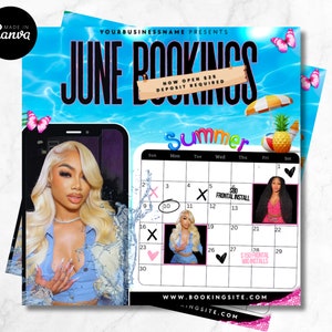 June Booking Flyer, DIY Flyer Template Design, June Appointment Flyer, Hair Lash Instagram Post, Book Now Flyer, Premade Business Flyer