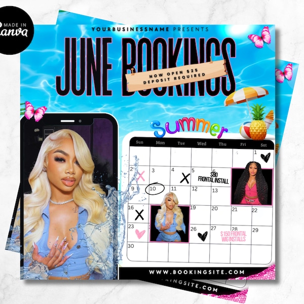 June Booking Flyer, DIY Flyer Template Design, June Appointment Flyer, Hair Lash Instagram Post, Book Now Flyer, Premade Business Flyer