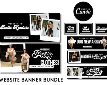 DIY Website Banner Kit, Shopify Clothing Boutique Website Design Templates, Ecommerce Web Banner Templates, Canva,Retail, luxury Brand