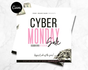 CYBER MONDAY Sale Flyer, Wig Sale Flyer, Black Friday Sale, Lash Sale, Pink Friday Sale, Cyber Monday Deals, Wigs, DIY, Edit in Canva