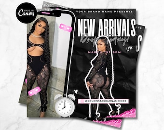 New Arrivals Flyer: Clothing, Hair, Website Sales (Canva Template)