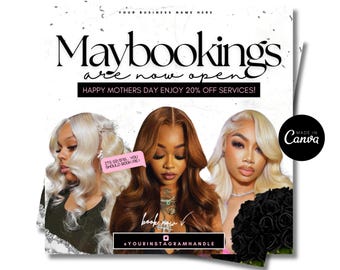 May Bookings Flyer, Braid Flyer Bookings Available, May Appointment Flyer, Spring Flyer, Hair, Nails, Makeup, Lashes , Spring Booking Flyer