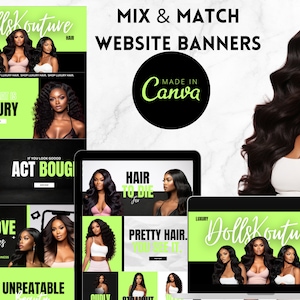 Website Template, Website Design, DIY Hair Banner Set, Website Template Canva, Website Banner Hair, Website Banner Kit, DIY Banner Kit