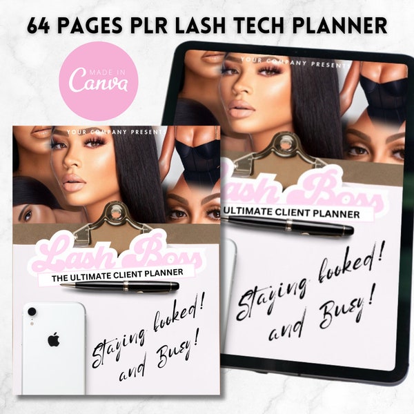 PLR Lash Tech Lash Boss Digital Planner Template - Canva editable, Commercial use, Resell editable planner, Personal Use Pink Lash Client