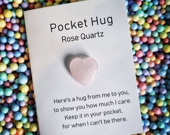 Pocket hug , rose quartz healing crystal , thinking of you , hugs , with love.