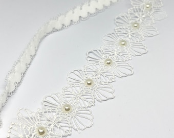 Wedding Garter, White lace garter with cute pearls