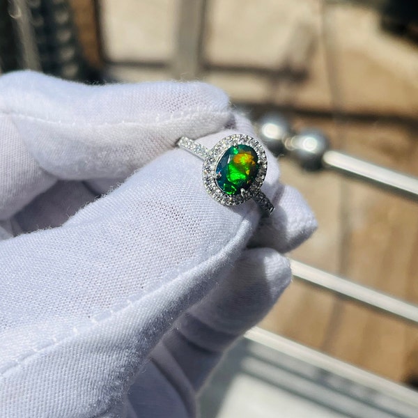 AAA+ Black Fire Opal Ring, Natural Black Opal Ring, Genuine Black Opal Ring, Handmade 925 Sterling Silver Ring, October Birthstone Ring