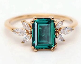 Gorgeous 2Ct Emerald Ring, 925 Sterling Silver Unique Handmade Emerald Ring, May Birthstone Emerald Cut Emerald Ring For Her/Women/Mom