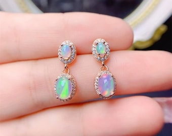 Natural Fire Opal Earring, Opal Cabochon Earring, October Birthstone Opal Earring, 925 Sterling Silver Earrings Gift For Wife, Gift For Her