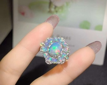 Natural Multi fire Opal Ring, 925 Sterling Silver Handmade Opal Cocktail Ring, Wedding Ring, Bridal Ring, Ring For Wife, Anniversary Gift