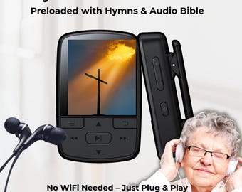 Easy-Use Christian MP3 Player – Preloaded KJV Audio Bible + 50 Hymns – Gift for Seniors, Care Homes & Christian Families – No WiFi Needed