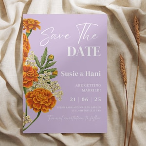 Lilac and Orange Wedding Save The Date - Template - Instant Digital Download - Editable
