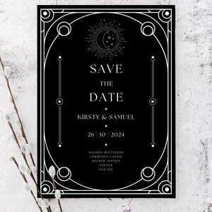 Schwarz und Weiß Gothic Hochzeit Save The Date - Vorlage - Sofortiger digitaler Download - Bearbeitbar - Tarot