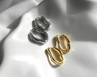 Gold Silver Filled Thick Huggie Hoop Earrings Modern Irregular Water Drop | simple thick huggie hoop earrings | IMMEDIATE SHIPPING