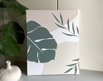 MONSTERA | Gemälde Acrylmalerei 40x50 Holzrahmen | minimalistische Kunst | Original Abstract Bild mit Pflanzen | Beige Weiß Gemälde