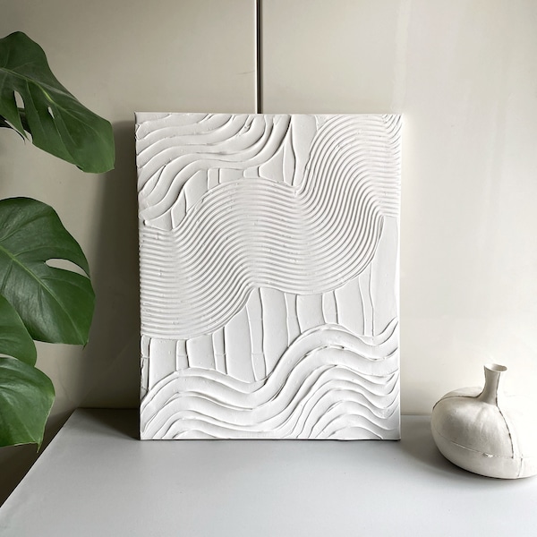 BEWEGUNG | Strukturbild Weiß 40x50 Holzrahmen | minimalistische Kunst | Neutrale Textured Art | Wand Deko | Strukturbild Leinwand