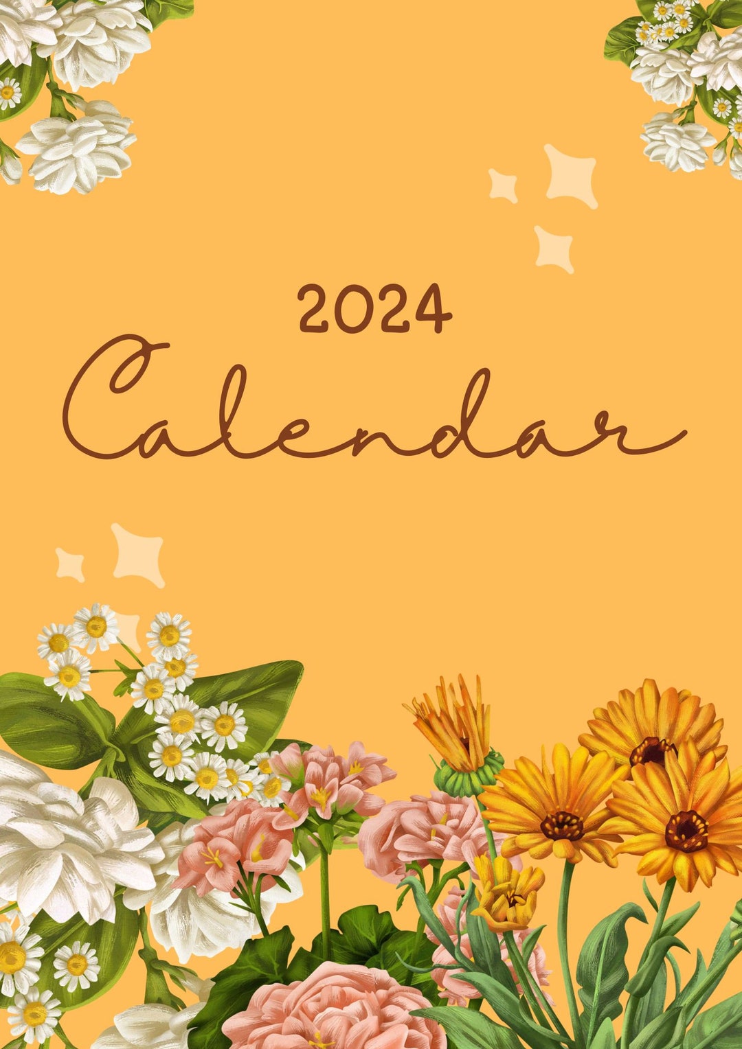 2024 calendar minimalist watercolor yearly wall calendar etsy