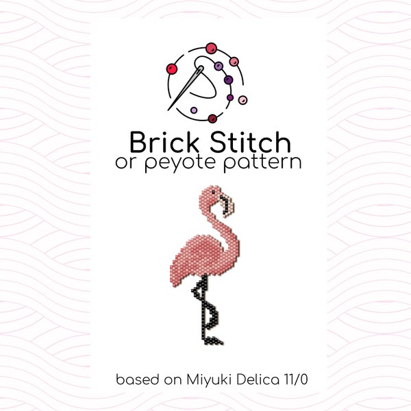 Flamingo Brick Stitch Pattern - Brick or peyote stitch pattern based on Miyuki Delica seed beads