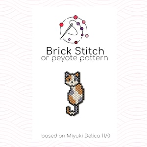 Three Color Kitten Brick Stitch Pattern - Brick or peyote stitch pattern based on Miyuki Delica seed beads