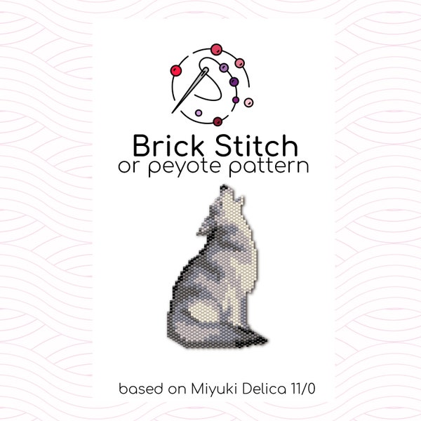 Full Moon Wolf Sitting Brick Stitch Pattern - Brick or peyote stitch pattern based on Miyuki Delica seed beads