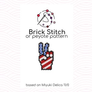 May include: Peace sign bead pattern in red, white, and blue, using brick stitch or peyote stitch. Based on Miyuki Delica 11/0 beads.