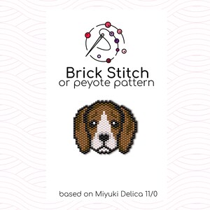 Op de afbeelding: Beagle hond kralenpatroon voor steeksteek of peyotesteek met behulp van Miyuki Delica 11/0 kralen.