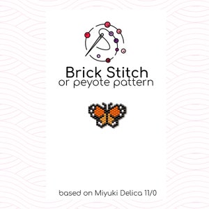 May include: A beading pattern for a butterfly, using the brick stitch or peyote stitch. The pattern is based on Miyuki Delica 11/0 beads.
