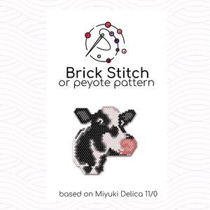 Könnte beinhalten: Schwarz-weißes Kuhperlenmuster für Ziegel- oder Peyotestich mit Miyuki Delica 11/0 Perlen.