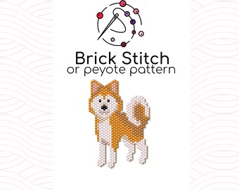 Happy Shiba Dog Brick Stitch Pattern - Brick or peyote stitch pattern based on Miyuki Delica seed beads