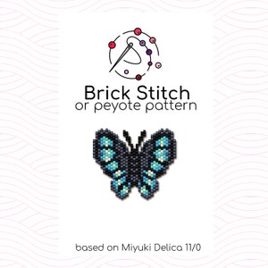 Sparkling Blue Butterfly Brick Stitch Pattern - Brick or peyote stitch pattern based on Miyuki Delica seed beads