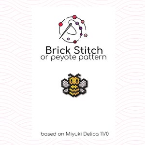 May include: A bee bead pattern using brick stitch or peyote stitch. The pattern is based on Miyuki Delica 11/0 beads.